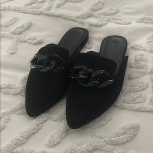 Elegant Black Chain Detail Women's Mules